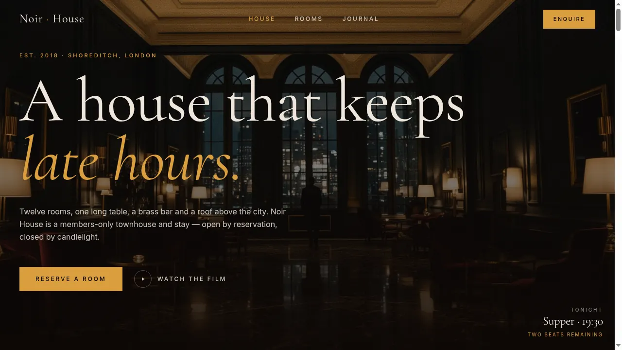 Noir House — Hospitality · Members Club