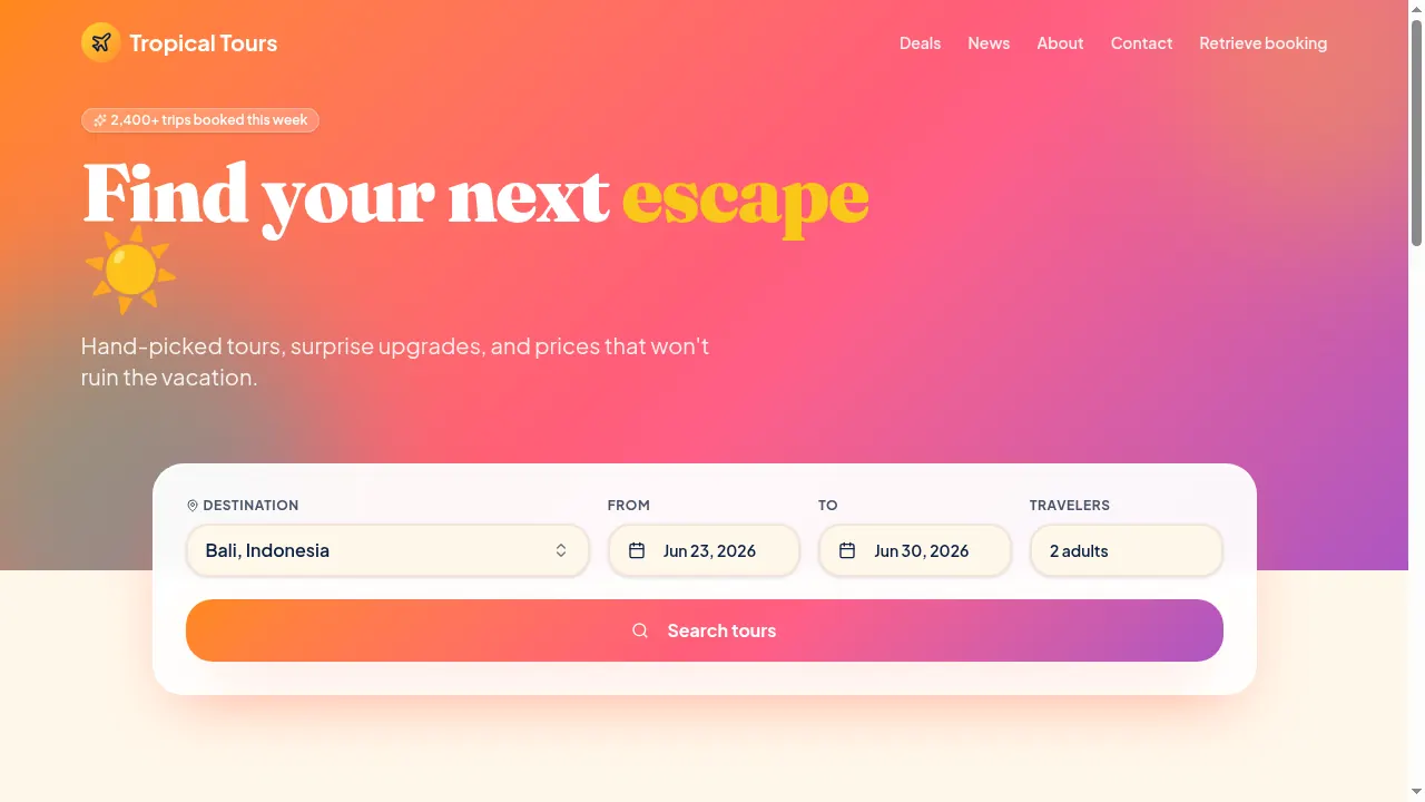 Tropical Tours — Travel · Booking Engine