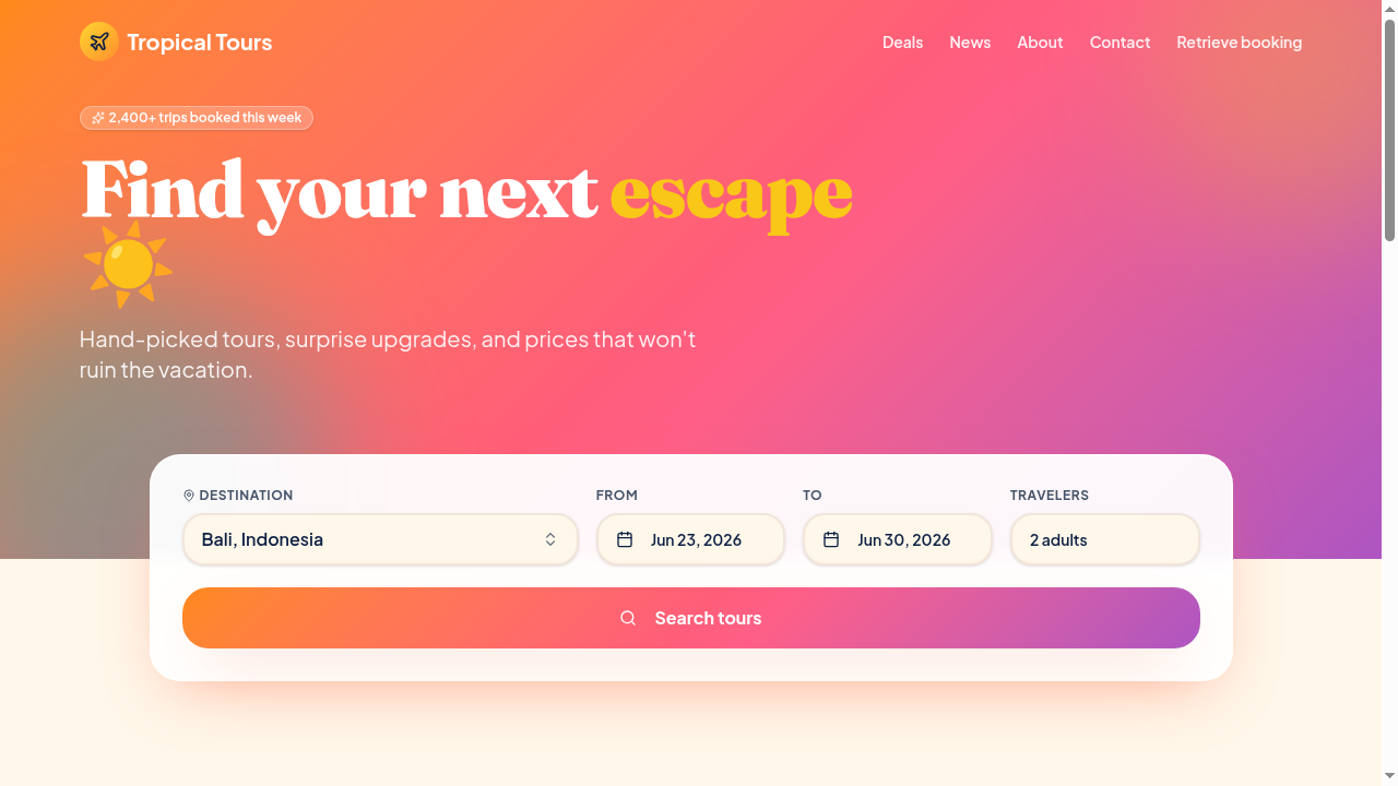 Tropical Tours — Travel · Booking Engine