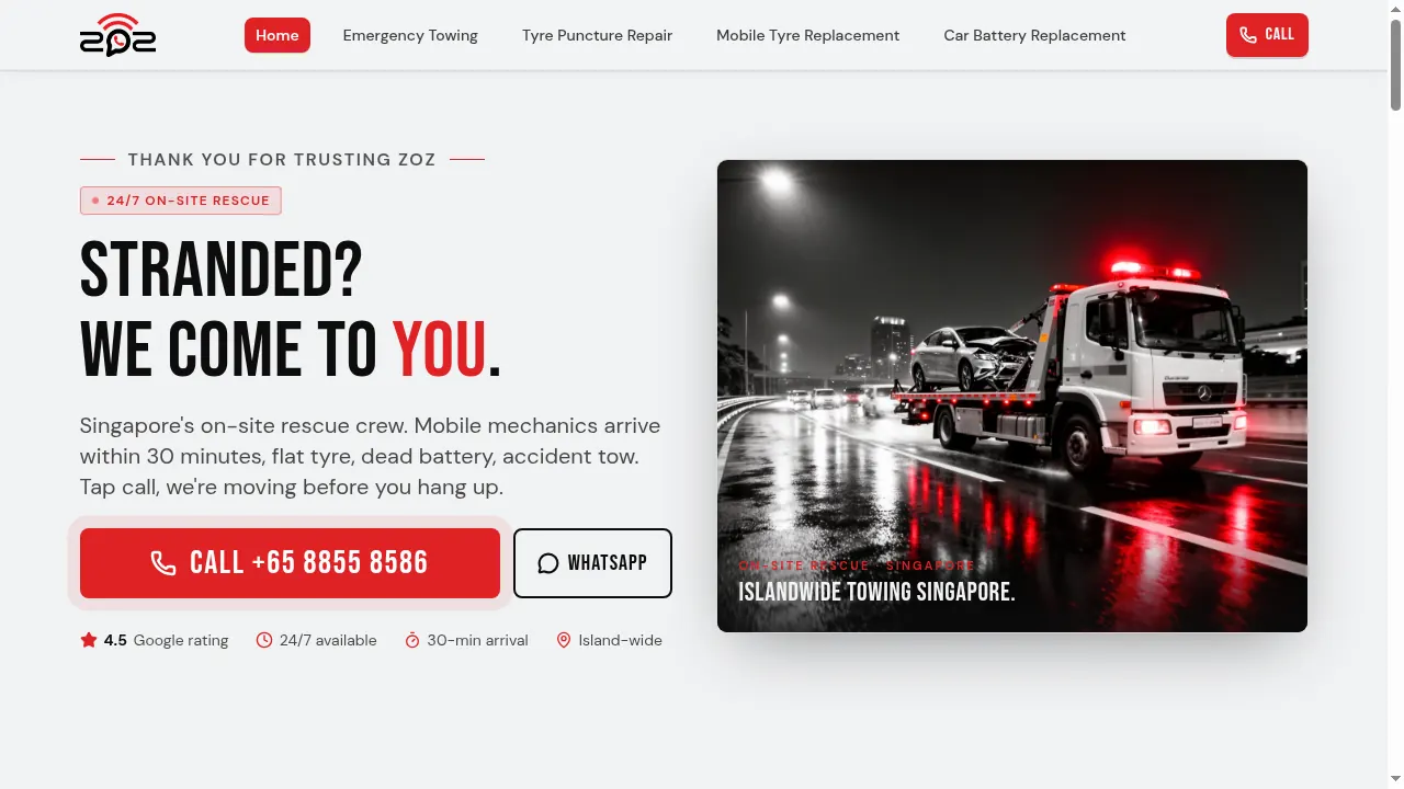 zoz.com.sg — On-site Rescue · Towing